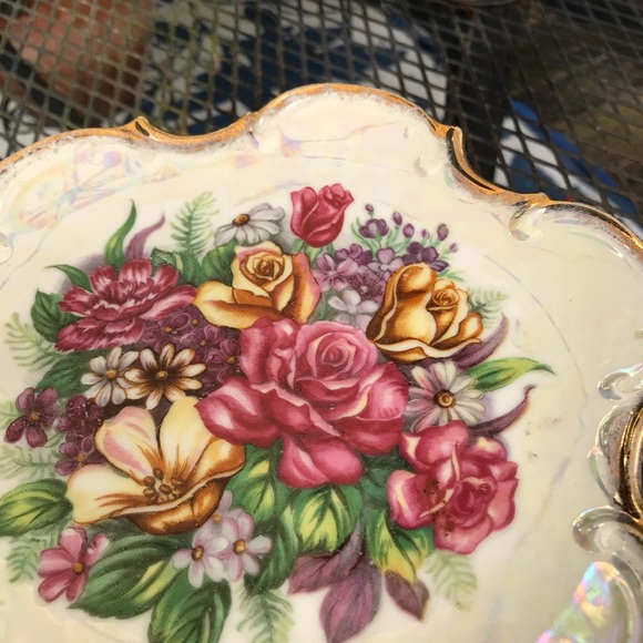 Vintage Lusterware Luster Vibrant Floral Pedestal Compote Gorgeous! - Picture 3 of 10